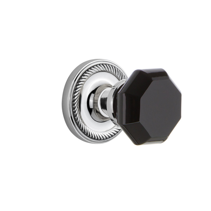Rosette en corde avec bouton de porte Waldorf noir, 2 3/8 po, Chrome brillant