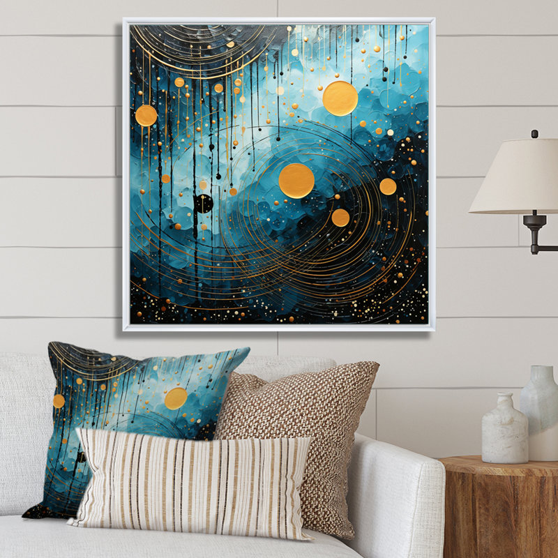 «Blue Minimalisme Moon VI» sur toile, H 16 po x l 16 po x P 1 po, Cadre flottant blanc