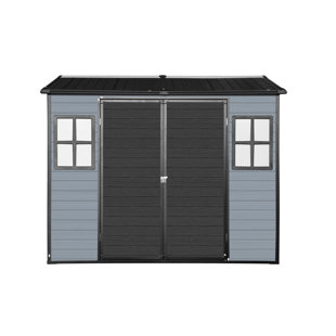 8x4 Foot Resin Outdoor Storage Shed With Floor 2 Windows Lockable Door For Tools