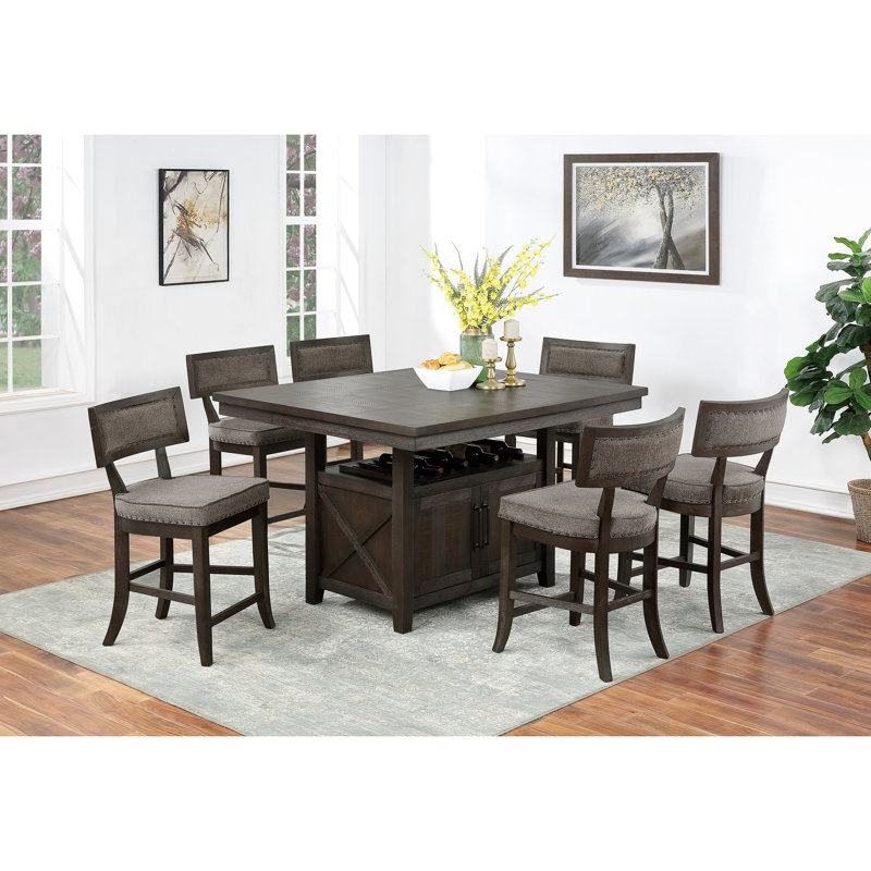Rustic Counter Height Dining Table With Storage And Leaf Functioning Utility