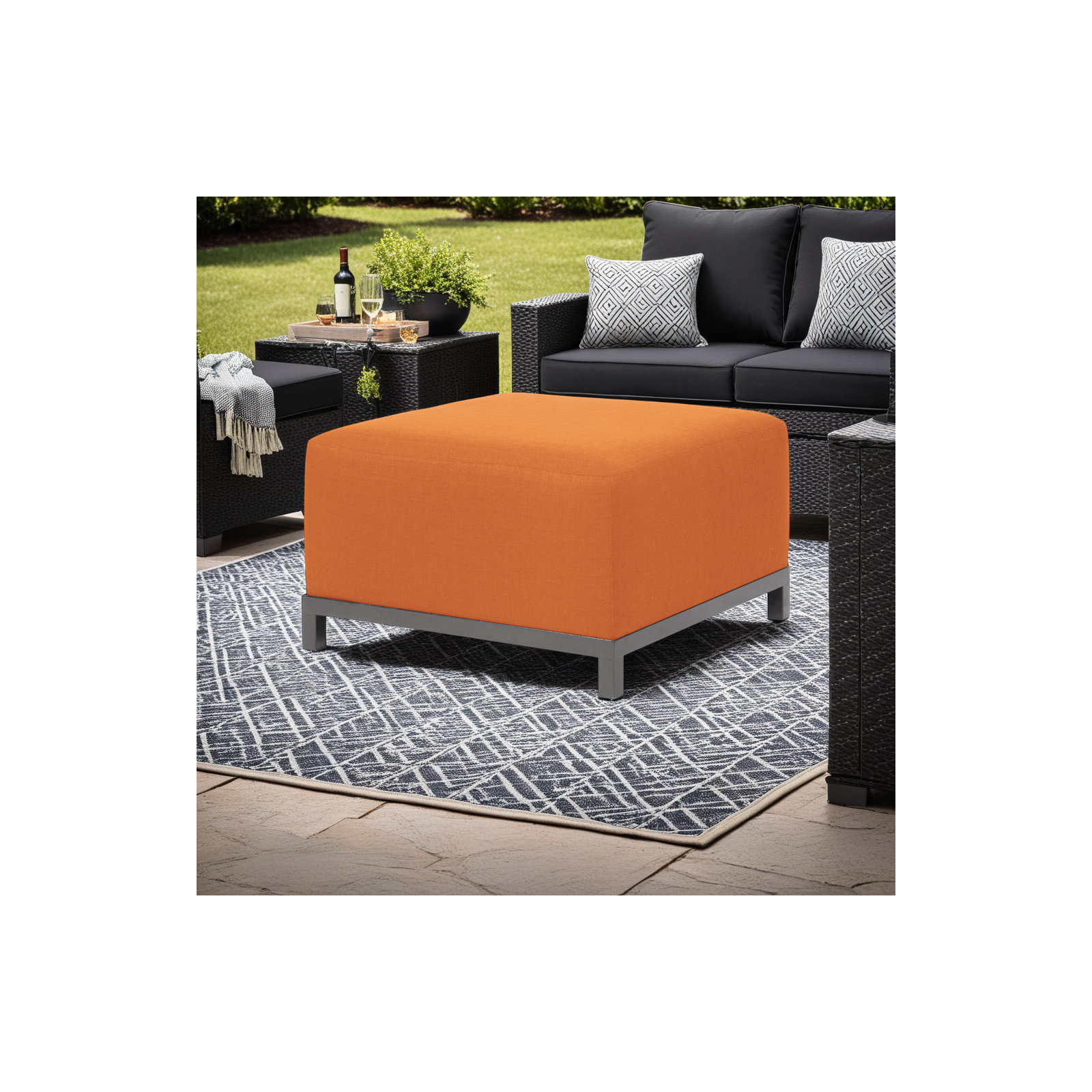 Olen Box Cushion Ottoman Slipcover, Orange Sunbrella