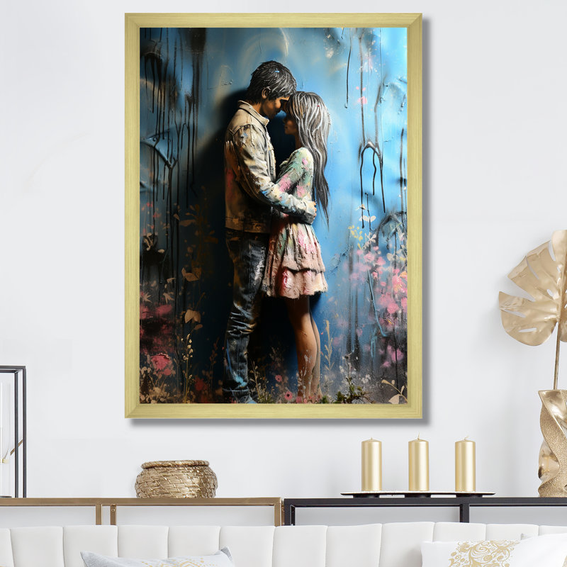 «Street Art Romantic Couple», Cadre flottant noir, H 20 po x l 12 po x P 1 po