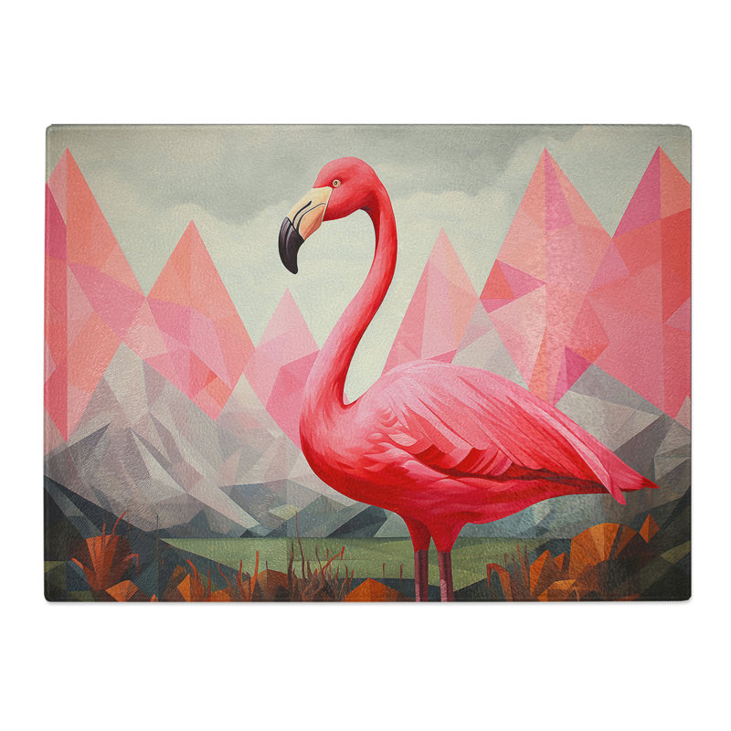 Flamingo Geometric  Glass Chopping Board