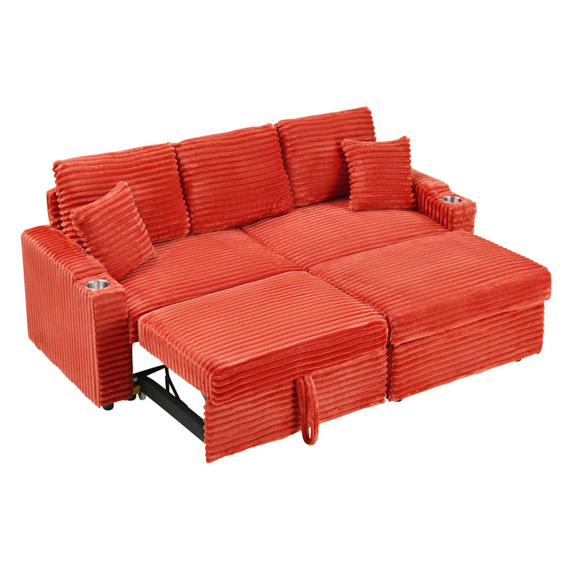 80" Loveseats Sofa With Ottoman, Red