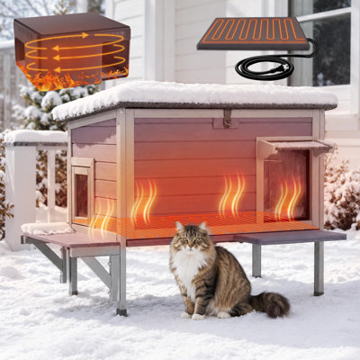 Heated Cat House With Anti-chewing Cable Insulated Cat House Outdoor Weatherproof With Liner Feral Cat Shelter With Heater
