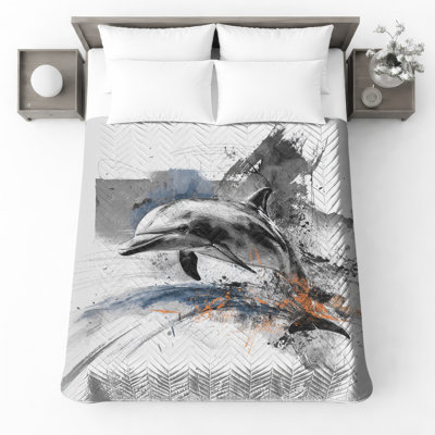 Abstract Dolphin Art Bedding Dolphin Bedspread Marine Life