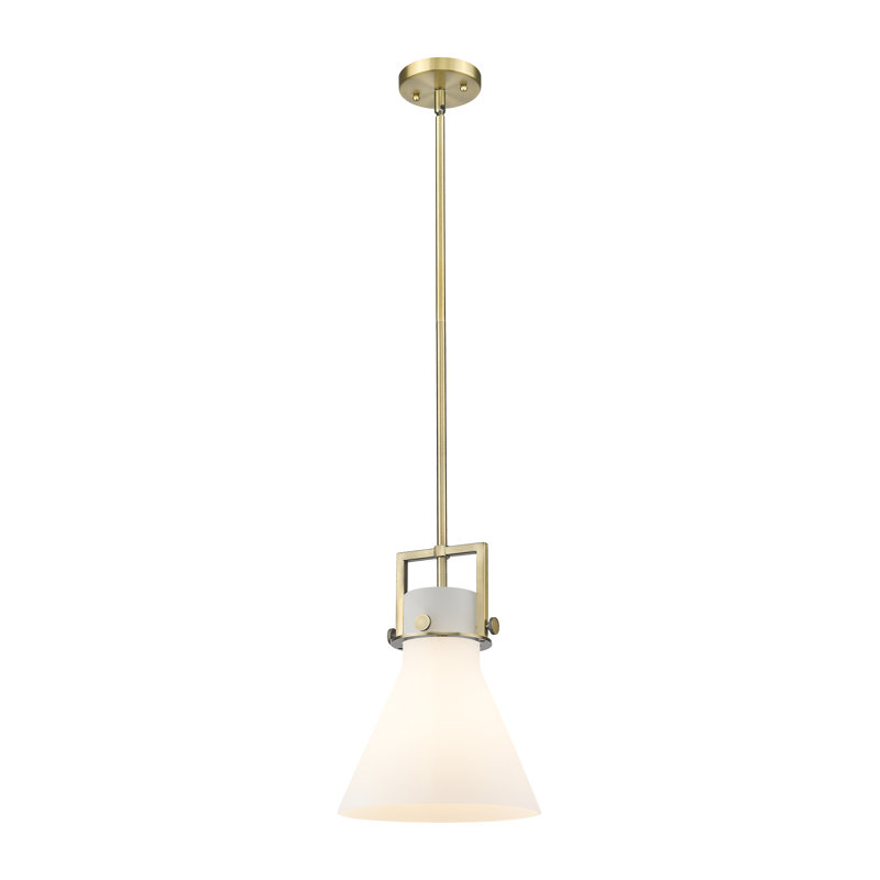 Luminaire suspendu avec tige 30 po Coterie, Laiton brossé, Blanc mat, H 13,63 po x l 10 po x P 10 po