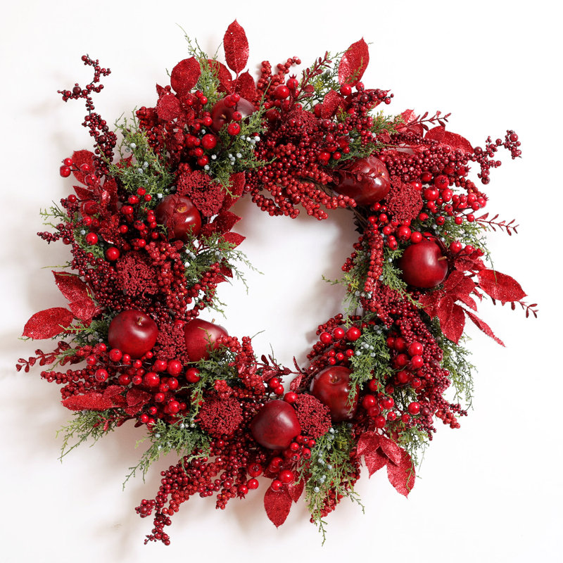 Couronne de pomme et de paillettes et de baies 30 po