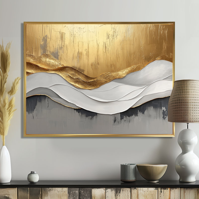 Amaro V - Abstract Large Wall Art, Floater Framed, 24" H x 32" W, Gold