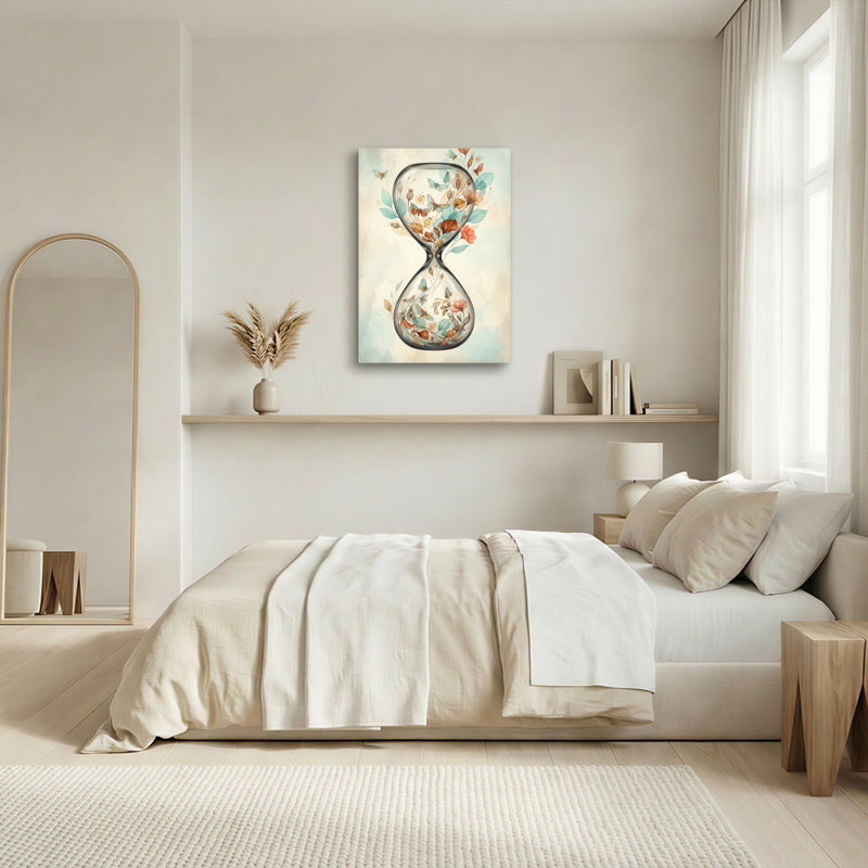 Art mural en toile Gallery Wrap pour le salon, la chambre à coucher, le bureau ou le vestibule - Décoration murale décorative avec sablier floral