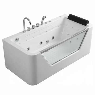 67" Freestanding Whirlpool Bathtub Tile In White Acrylic Jetted Soaking Tub with Chrome Faucet