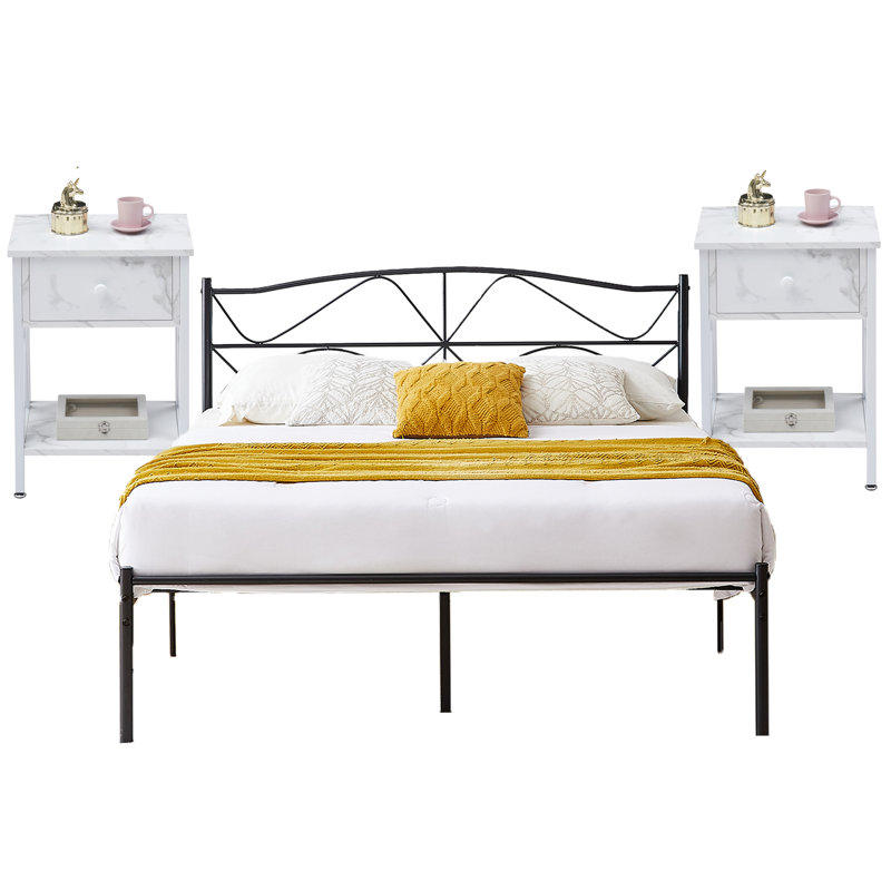 Ensemble de chambre configurable avec lit plateforme en fer, Grand, Blanc