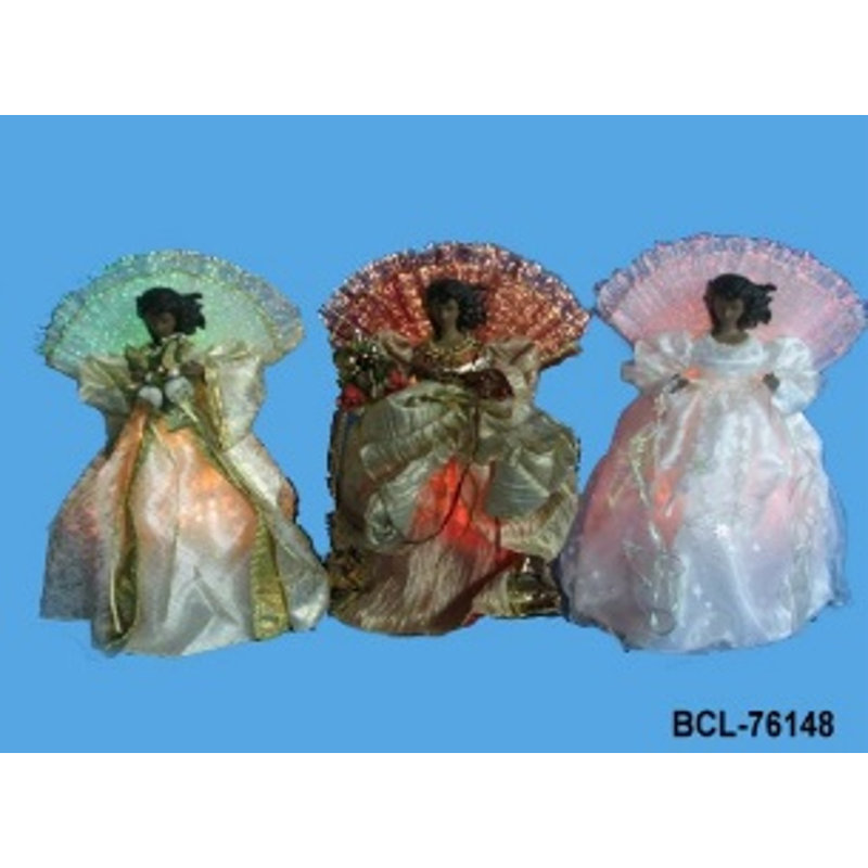 Lighted Fiber Optic African American Angel Christmas Tree Topper - 12" - Gold