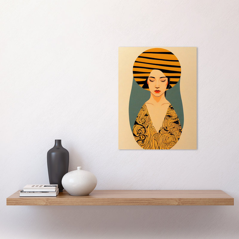 Retro Woman Midcentury Bohemian Art Nouveau - Print, 40.5cm H x 30.5cm W, Unframed