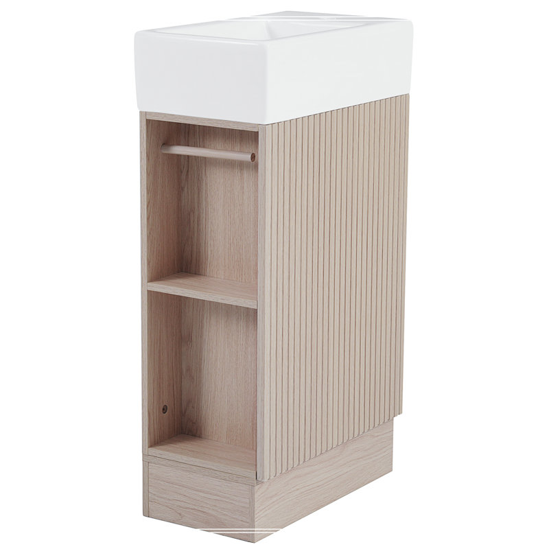 Meuble-lavabo de salle de bain avec lavabo et tablette latérale - montage à gauche ou à droite, plateau en céramique, rangement pour armoire