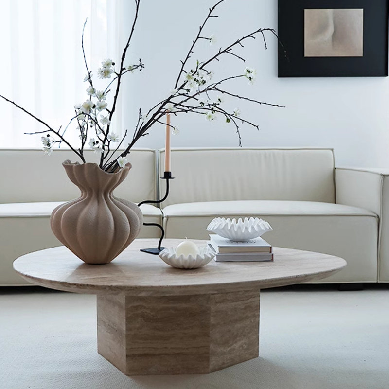 Table basse en pierre naturelle jaune crème