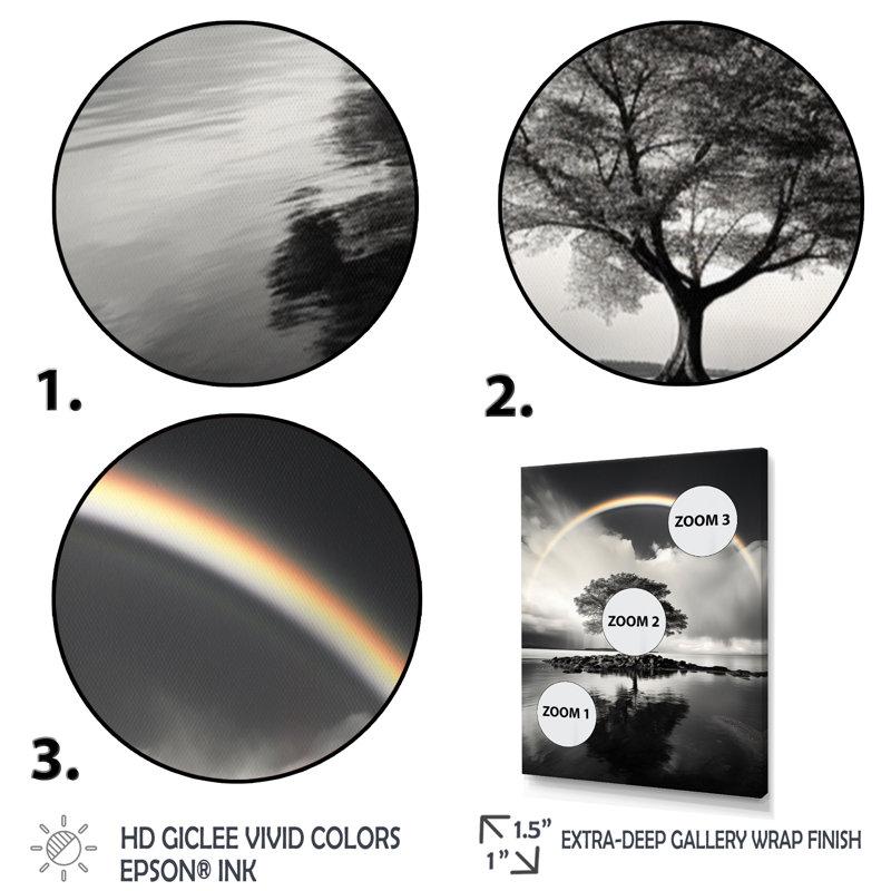 Arc-en-ciel arc-en-ciel gris sur arbre II - impression, Cadre photo argenté, H 32 po x l 16 po x P 1 po
