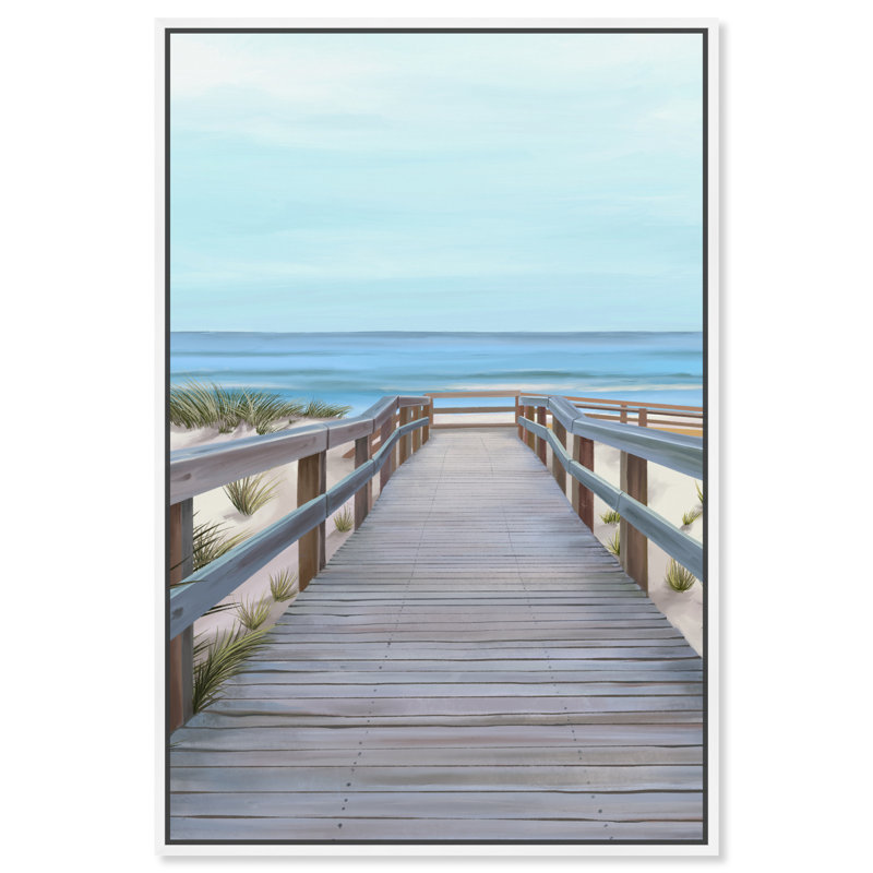 " Nautical And Coastal Beach With A View, Coastal Brown ", White Framed Canvas, 30" H x 20" W 