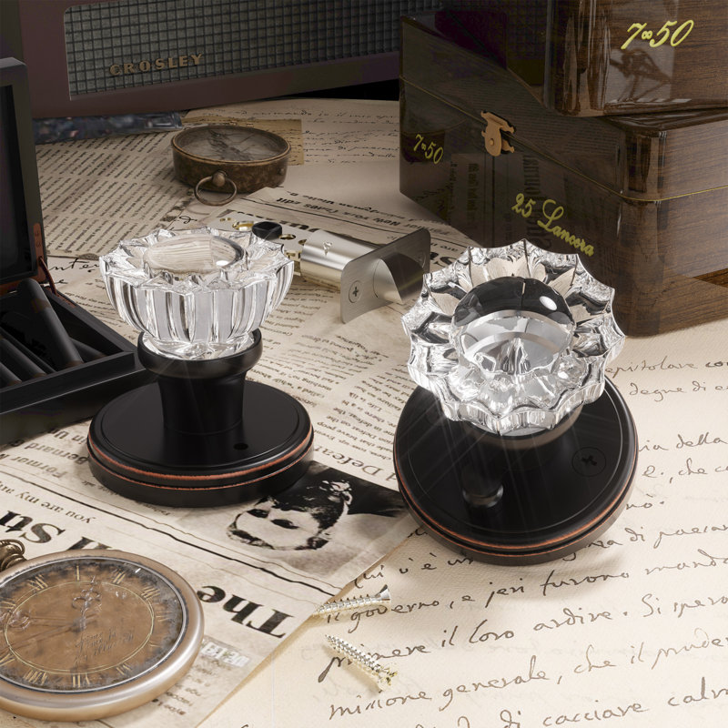 Coolnews Retro Elegant Series - Boutons de porte d'intimité en cristal, Bronze/or frotté à l'huile