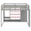 Lit mezzanine en bois gris et rose avec garde-robe, tablettes et armoire, idéal pour maximiser l'espace vertical, escalier réversible, garde-corps de longueur, 14 lattes, charge de 600 lb en gris et rose, avec-385084235-385084233