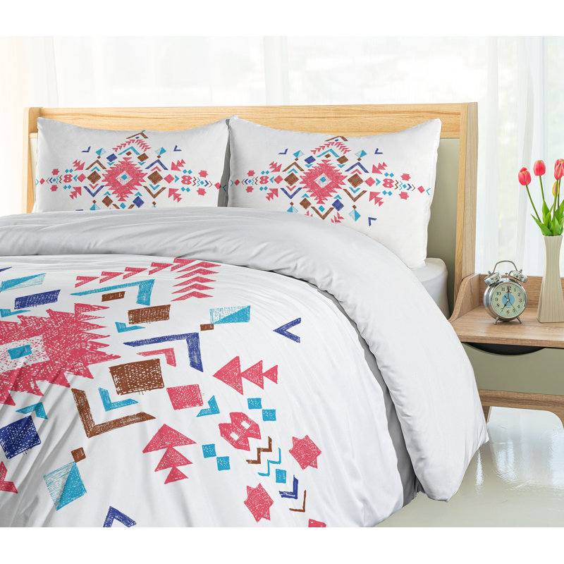 Vermilion Caramel Blue Geometric Queen Duvet Cover Set
