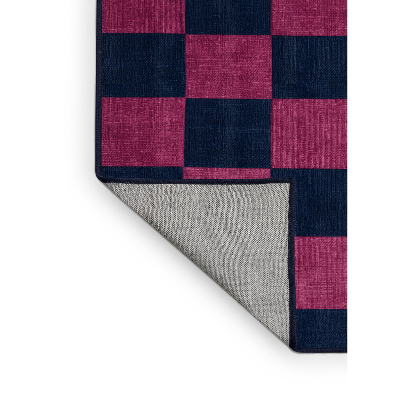 Tapis bleu à carreaux lavable à la machine, Rond 7 pi