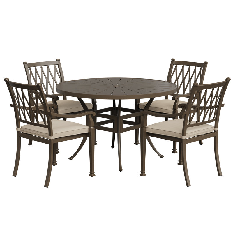 4 - Person Patio Dining Set with Round Table , Cushions Included, Beige