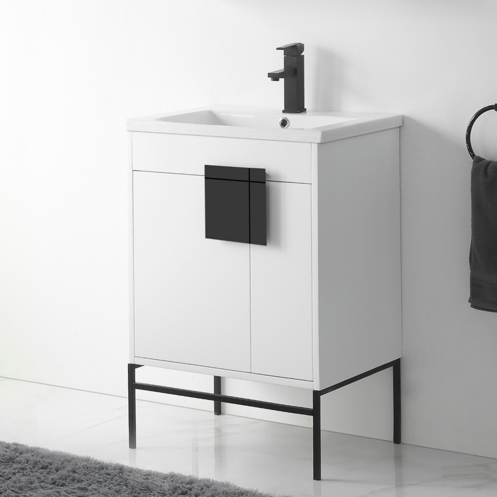 Maisie 24'' Single Bathroom Vanity, Black Matte, White