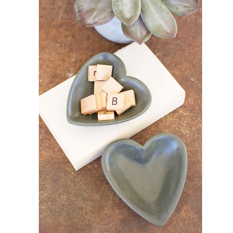 Handcrafted Dark Grey Stone Heart Bowl with Stand