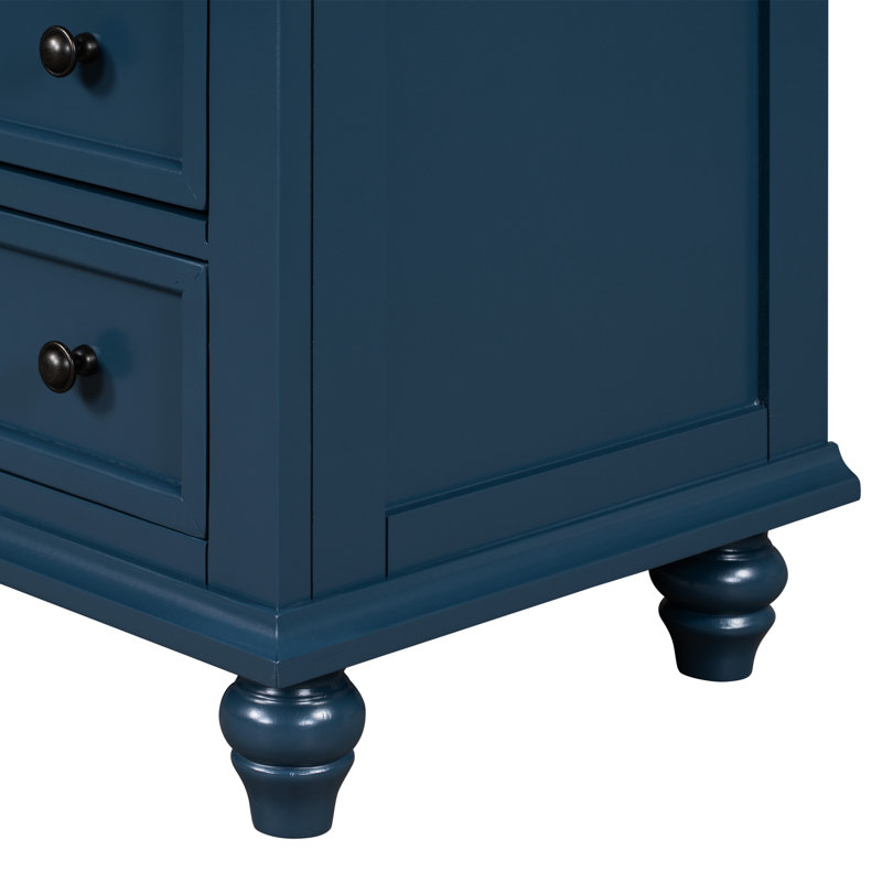 Table de rangement bleue à 3 tiroirs en bois, avec armoire solide à 3 tiroirs, solution pratique