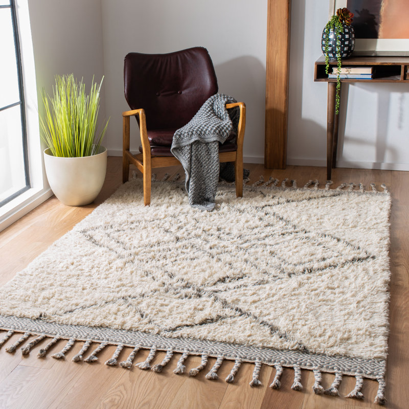 Tapis beige en laine tissé à plat à la main Powell Southwestern, Rectangle 8 pi x 10 pi