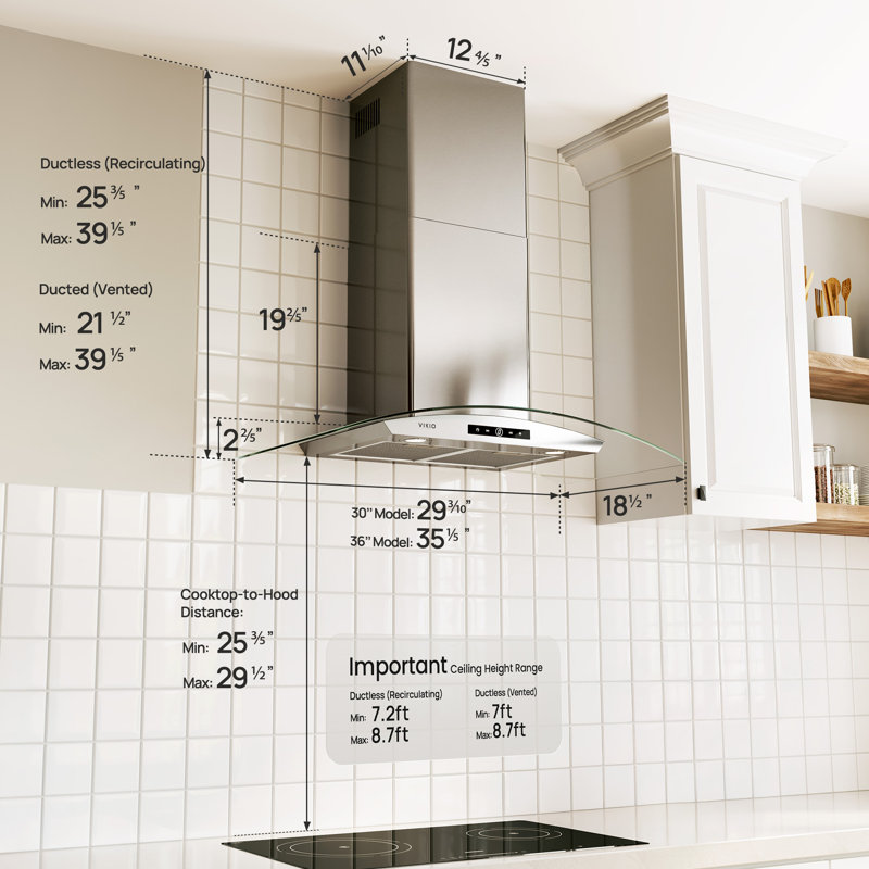 Hotte de cuisine murale convertible Vikio 36 "- 350 CFM, commande tactile, évacuation sans conduit, en acier inoxydable avec lumière DEL 4000K, certifiée ETL