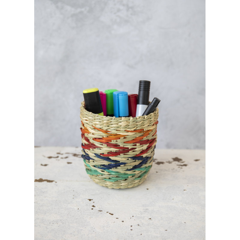 KitchenCraft Seagrass Plant Basket, Rainbow Striped Design
