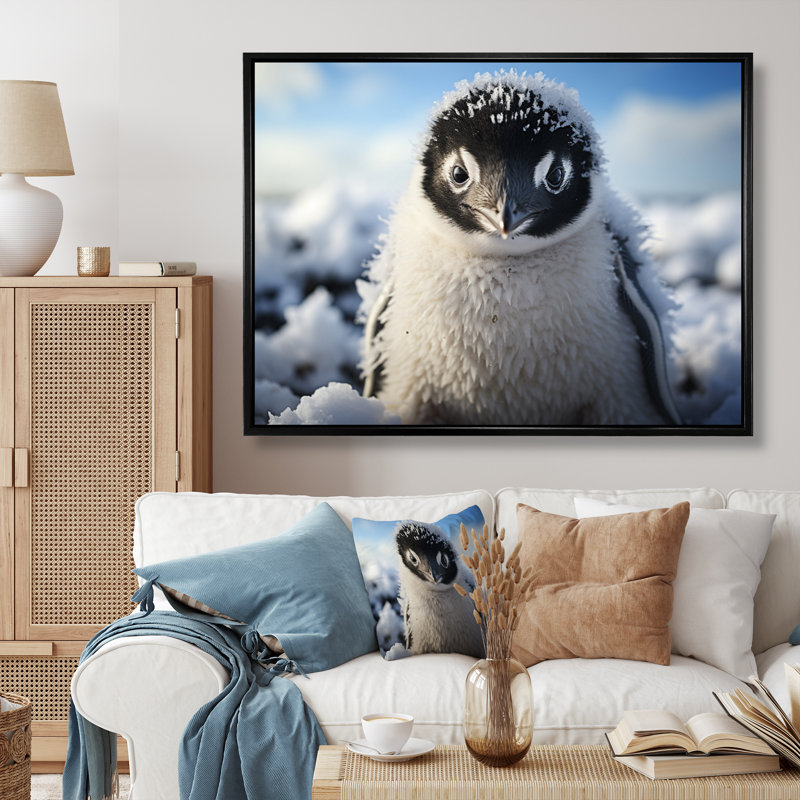Pingouin adorable pingouin I sur toile, H 16 po x l 32 po x P 1 po, Cadre flottant noir