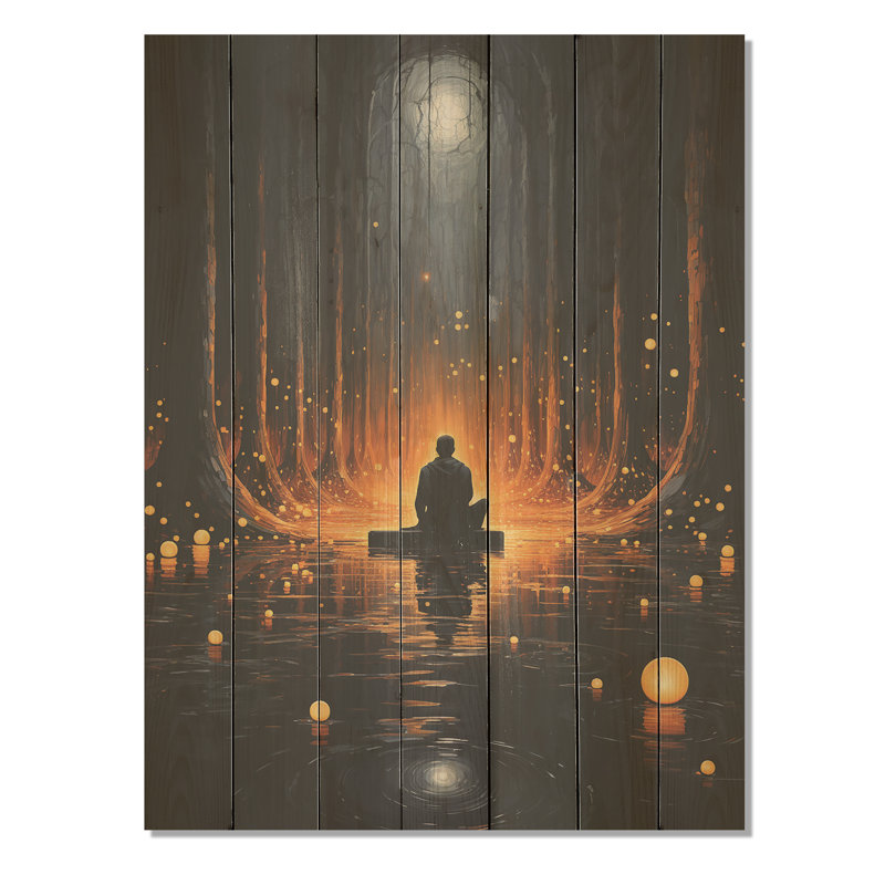 Divine Sanctuary In Meditation Pose I - Méditation sur bois, H 40 po x l 30 po