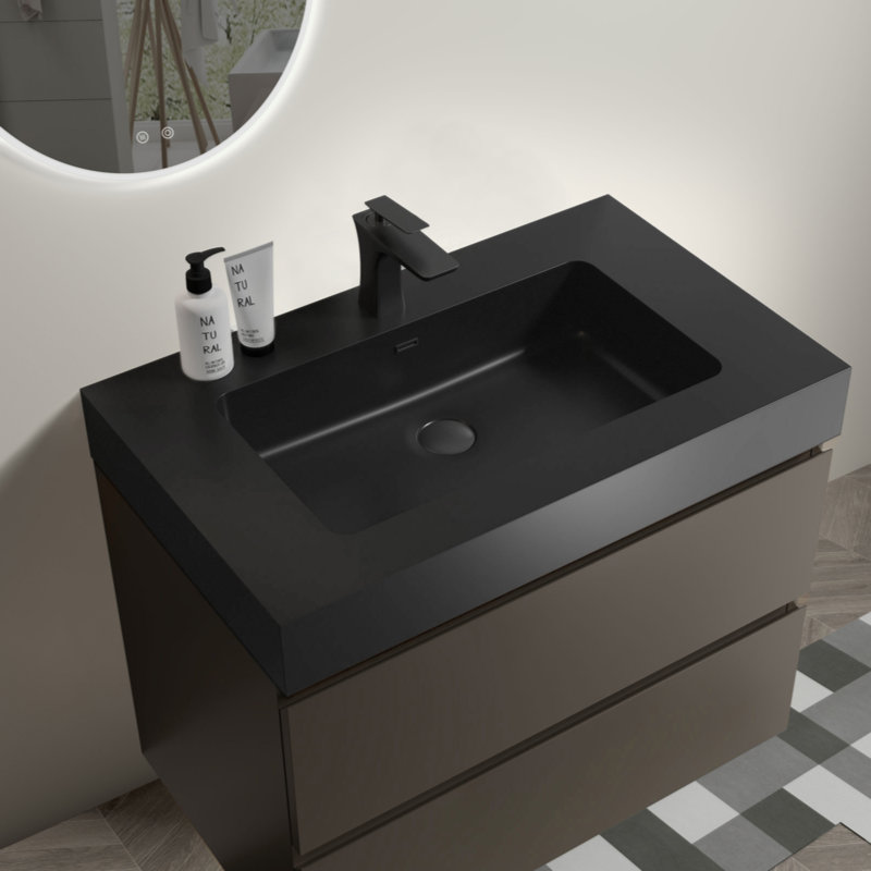Meuble-lavabo mural 30 po avec lavabo, grand meuble-lavabo flottant mural pour salle de bain moderne, lavabo une pièce sans drain, pré-assemblé