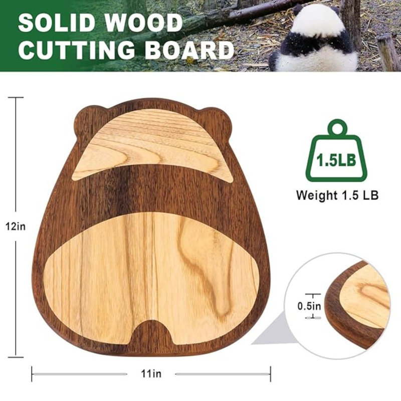 Panda-Shaped Dark and Light Brown Wood Cutting Board