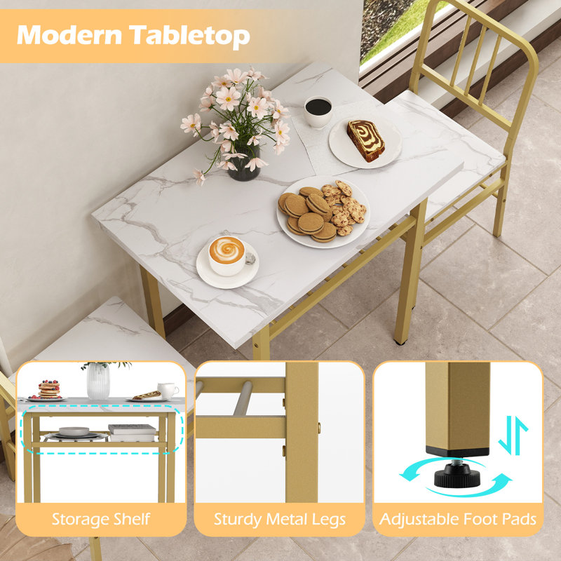 2 - Person Dining Set, White/Gold