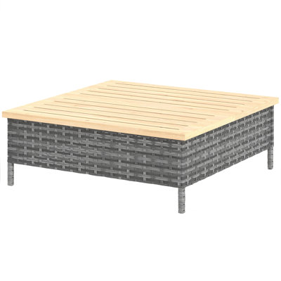 Table d'appoint d'extérieur avec rotin PE, table de bout de patio avec plateau en bois de sapin naturel, table d'appoint résistante aux intempéries pour porche de piscine de patio, gris