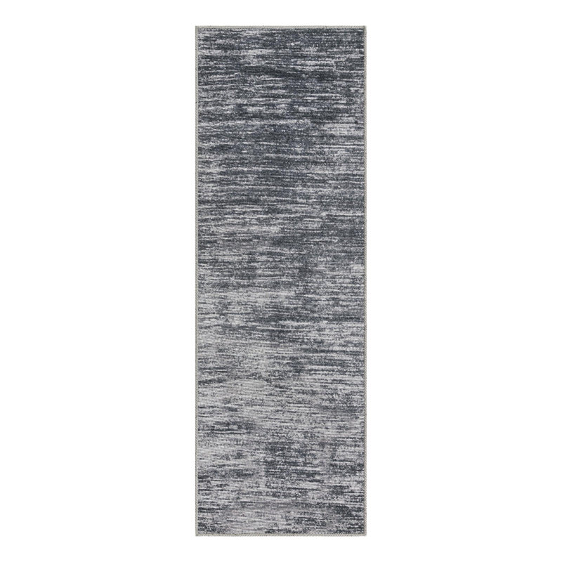 Tapis en chenille tissé à la machine de couleur ivoire / gris Monsour, Tapis de couloir 2 pi x 6 pi