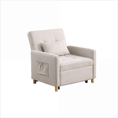 Compact Single Seat Convertible Sleeper Arm Chair, Soft Beige Fabric Adjustable Chair for Small Spaces