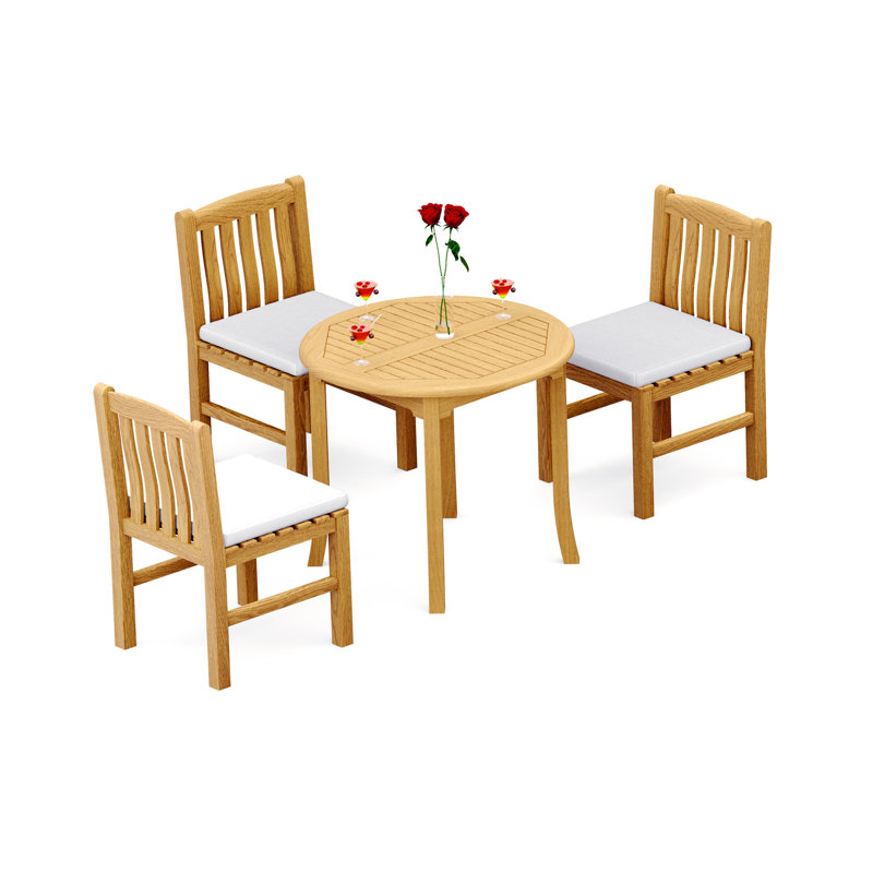 3 Seats 4 Pcs Grade-A Teak Wood Dining Set: 36" Round Table And 3 Devon Arm Chairs #11DV0703, 31" H x 48" W x 48" D, 3