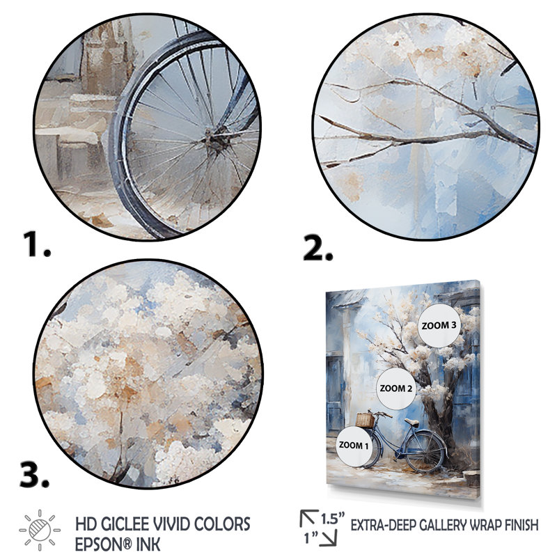 Fleurs blanches et bleues - Art mural, H 40 po x l 30 po x P 1,5 po, Cadre simple argenté