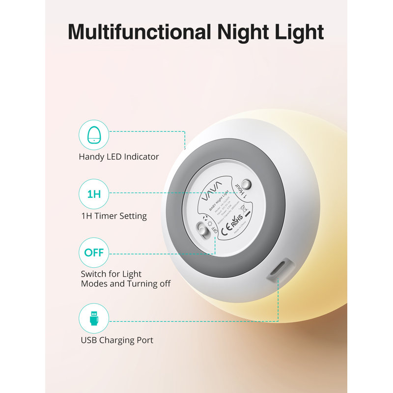 Egg-shaped Rechargeable LED Night Light with Timer