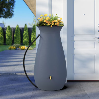 Baril d'eau de pluie en plastique 65 gallons avec plateau à fleurs