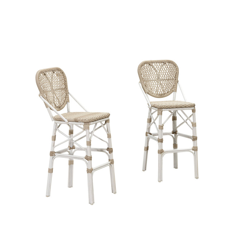 Tabouret de bar d'extérieur Alfanette 29,53, Blanc / brun