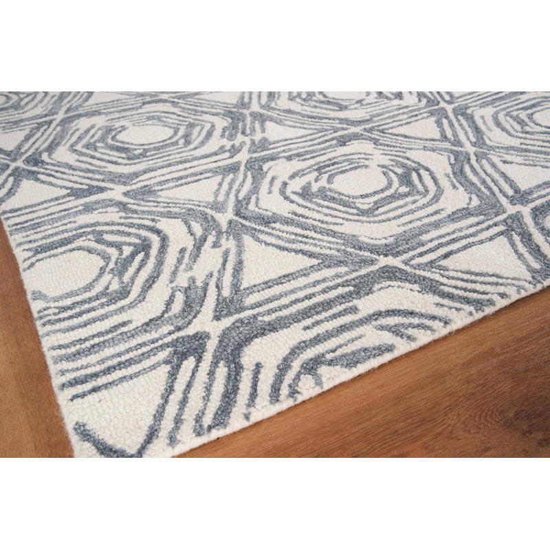 Caprice Wool Geometric Area Rug, Rectangle 5' x 8', Ivory/Dark Blue