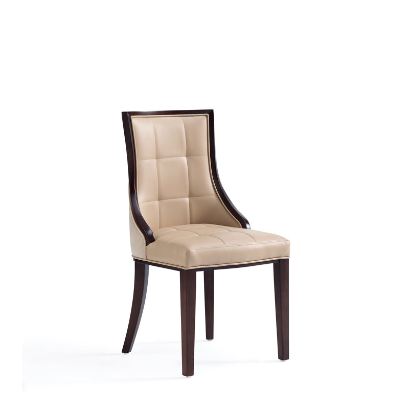 Tan Faux Leather Upholstered Side Chair with Solid Wood Legs