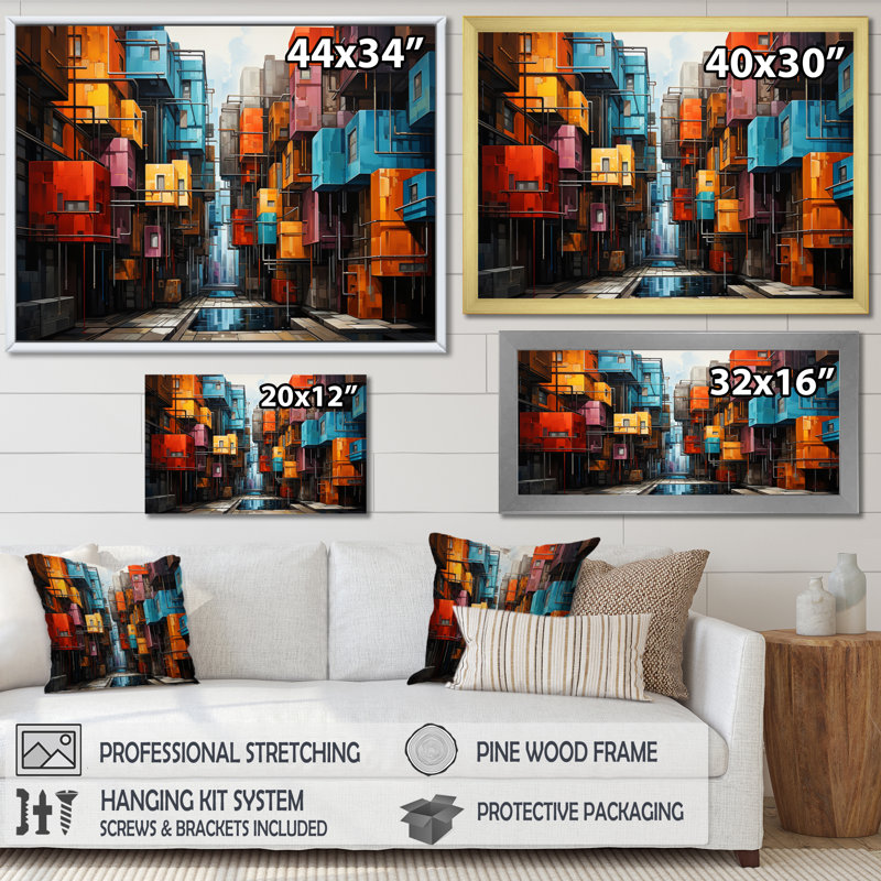 " Hardedge Contrasting Chroma ", Gold Picture Framed, 16" H x 32" W x 1" D