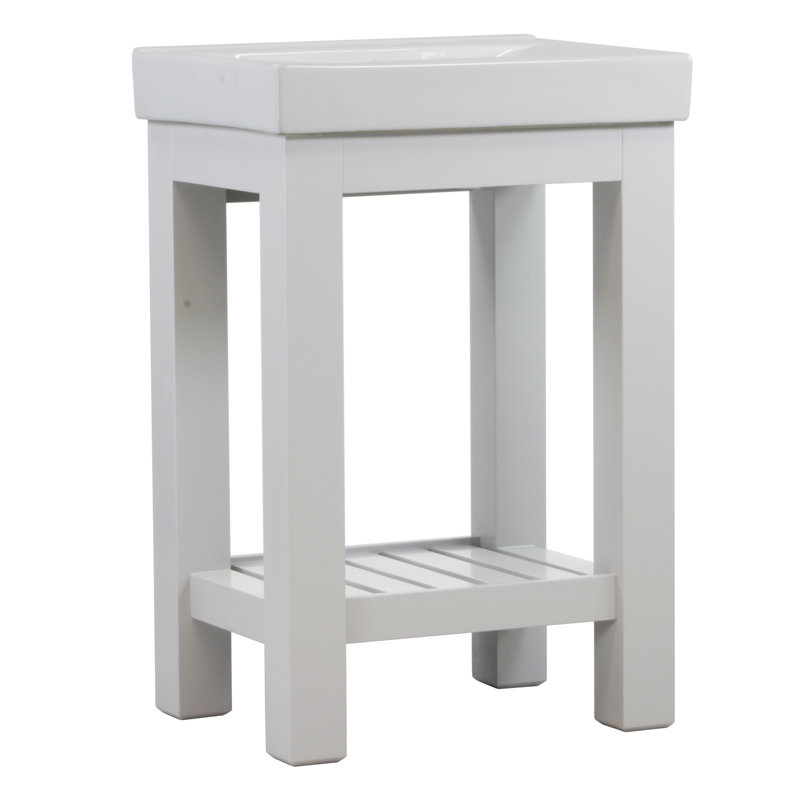 Bise 24'' Single Bathroom Vanity with Ceramic Top, Ivory, Gray